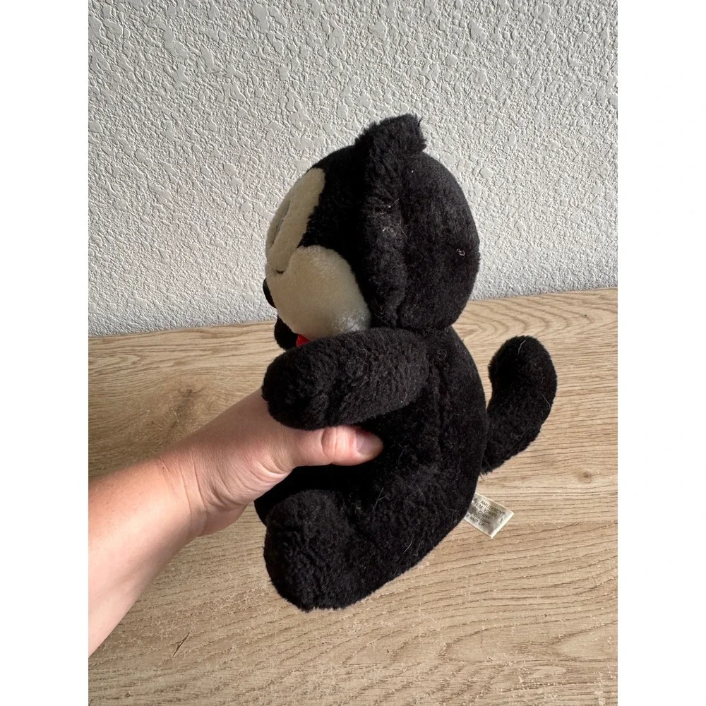 Felix the Cat Plush Stuffed Animal A&A Amusement Red Bow Vintage 7 inch Stained